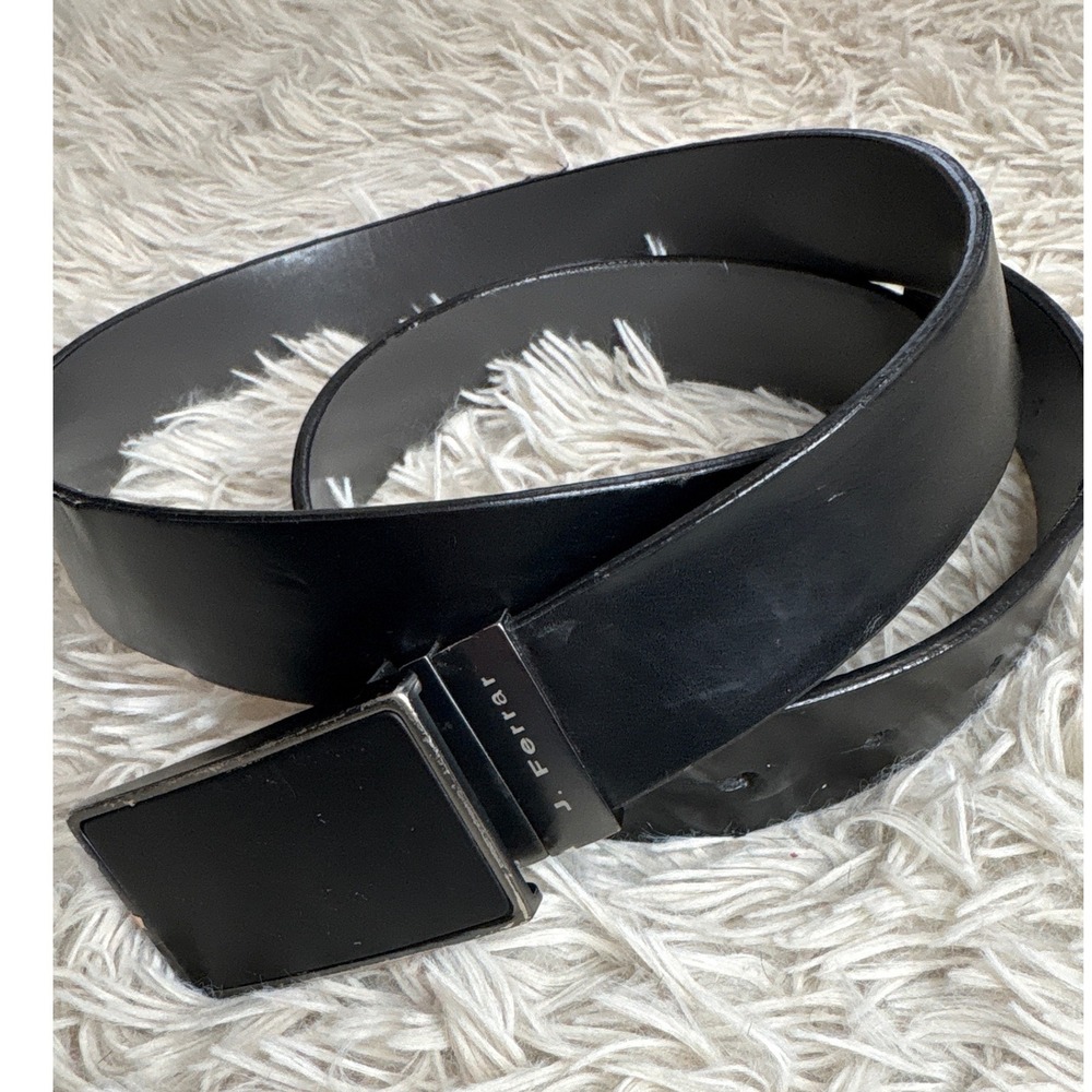 J Ferrar Men's Black‎ Leather Belt Rectangular Buckle Size 44/110